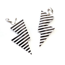 Load image into Gallery viewer, Monochrome Stripe Matte Leatherette - Disco Bolt Lightning Bolt Earrings
