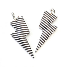 Load image into Gallery viewer, Monochrome Stripe Matte Leatherette - Super Disco Bolt Oversized Lightning Bolt Earrings
