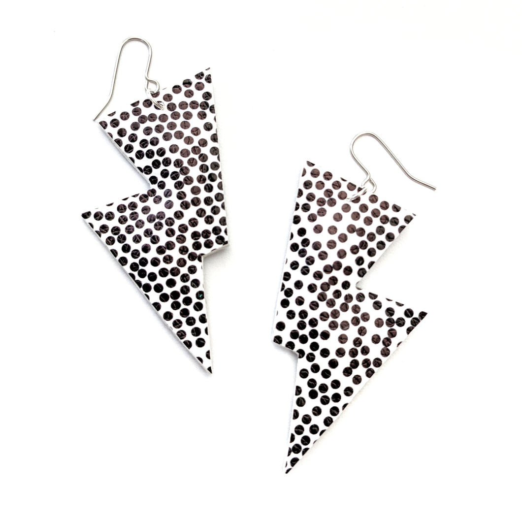 Spotty Matte Leatherette - Disco Bolt Lightning Bolt Earrings