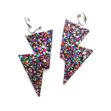 Load image into Gallery viewer, Deep Purple Glitter - Disco Bolt Lightning Bolt Earrings
