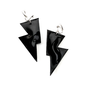 Black Patent Leatherette - Disco Bolt Lightning Bolt Earrings