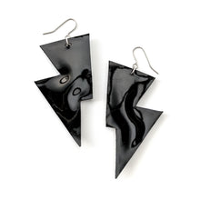 Load image into Gallery viewer, Black Patent Leatherette - Disco Bolt Lightning Bolt Earrings
