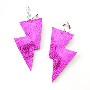 Pink Metallic leatherette - Disco Bolt Lightning Bolt Earrings