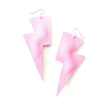 Load image into Gallery viewer, Pale Pink Matte Leatherette - Super Disco Bolt Oversized Lightning Bolt Earrings
