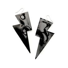 Load image into Gallery viewer, Black Patent Leatherette - Super Disco Bolt Oversized Lightning Bolt Earrings

