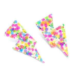 Bright Confetti - Mini Disco Bolt Lightning Bolt Earrings