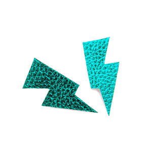 Teal Metallic Leatherette - Mini Disco Bolt Stud Lightning Bolt Earrings