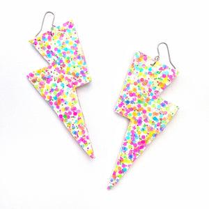 Bright Confetti Glitter - Super Disco Bolt Oversized Lightning Bolt Earrings