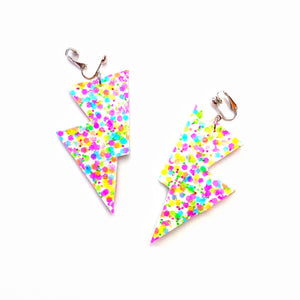 Bright Confetti Glitter - Disco Bolt Lightning Bolt Earrings