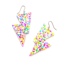 Load image into Gallery viewer, Bright Confetti Glitter - Disco Bolt Lightning Bolt Earrings
