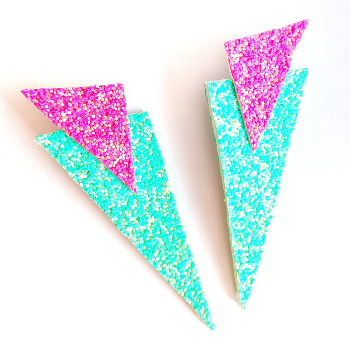 Barbie Pink and Bright Mint - Power Dressing Oversized Statement Earrings