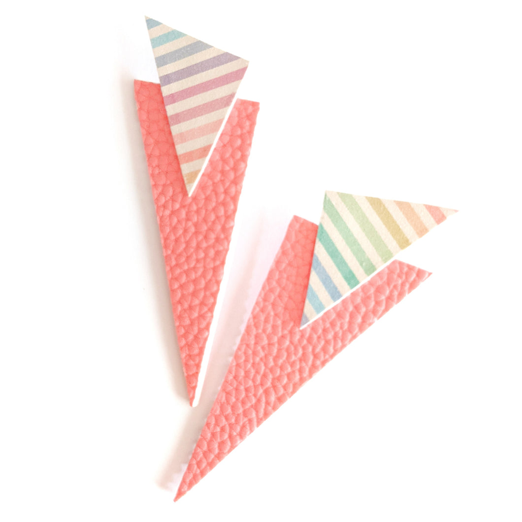 Soft Coral and Rainbow Stripe - Power Dressing Oversized Statement Earrings