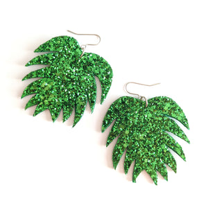 Emerald Green Glitter - Spiky Botanical Earrings