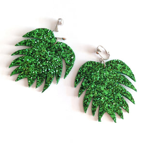 Emerald Green Glitter - Spiky Botanical Earrings