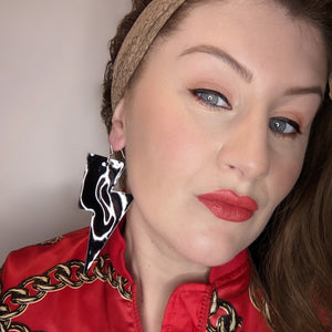 Black Patent Leatherette - Super Disco Bolt Oversized Lightning Bolt Earrings