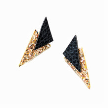 Load image into Gallery viewer, Gold Glitter and Matte Black - Power Dressing Stud Earrings
