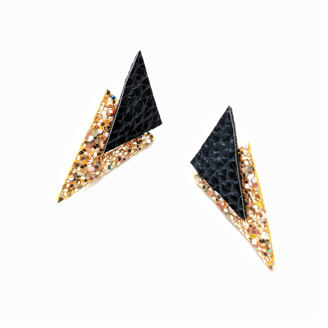 Gold Glitter and Matte Black - Power Dressing Stud Earrings