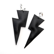 Load image into Gallery viewer, Black Matte Leatherette - Super Disco Bolt Lightning Bolt Earrings
