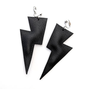 Black Matte Leatherette - Super Disco Bolt Lightning Bolt Earrings