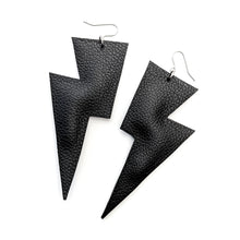 Load image into Gallery viewer, Black Matte Leatherette - Super Disco Bolt Lightning Bolt Earrings
