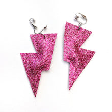 Load image into Gallery viewer, Fine Pink Glitter - Disco Bolt Lightning Bolt Earrings
