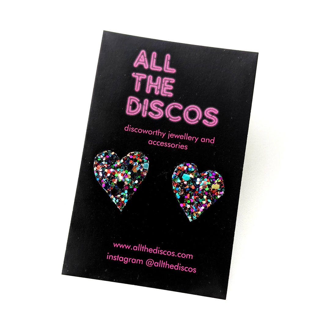 Good Disco Collection - Heart Stud Earrings - Deep Purple Glitter