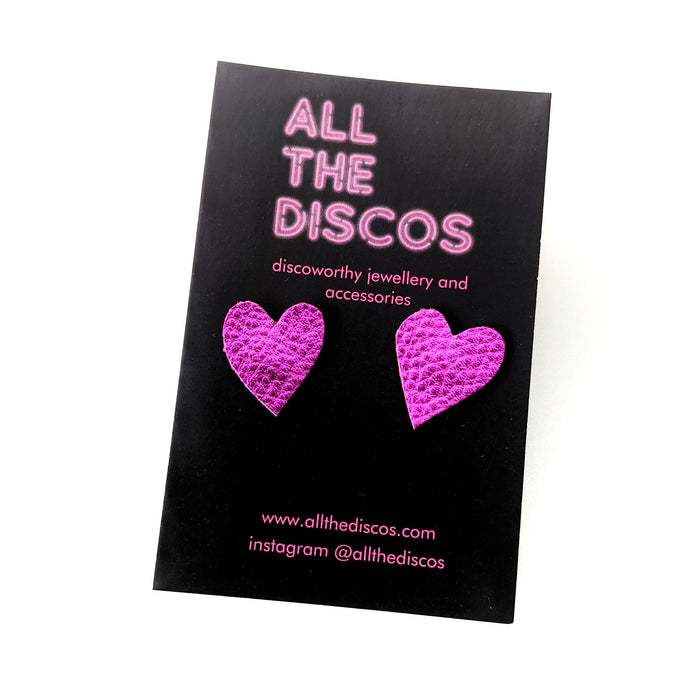 Good Disco Collection - Heart Stud Earrings - Metallic Pink Leatherette