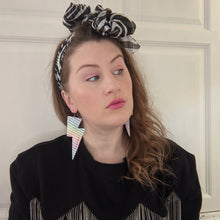 Load image into Gallery viewer, Fine Rainbow Stripe Glitter - Super Disco Bolt Oversized Lightning Bolt Earrings
