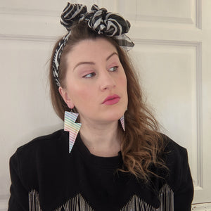 Fine Rainbow Stripe Glitter - Super Disco Bolt Oversized Lightning Bolt Earrings
