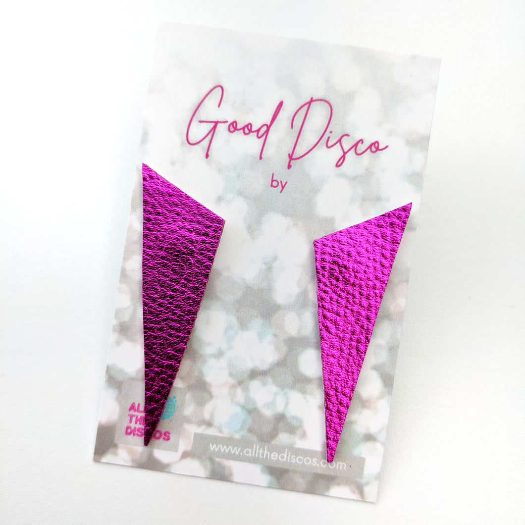 Good Disco Collection - Asymmetric Stud Earrings - Metallic Pink Leatherette