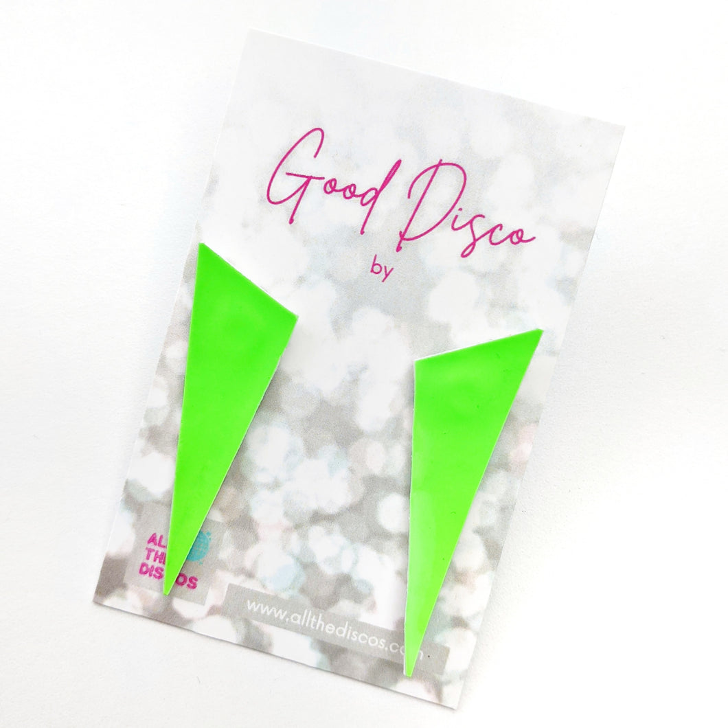 Good Disco Collection - Asymmetric Stud Earrings - Neon Green Patent Leatherette