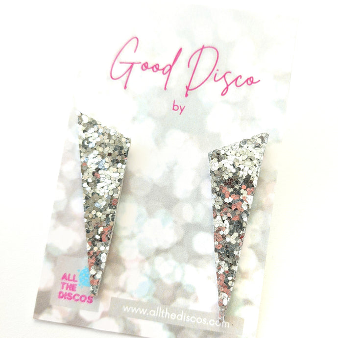 Good Disco Collection - Asymmetric Stud Earrings - Disco Ball Silver Glitter