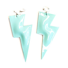 Load image into Gallery viewer, Mint Blue Patent Leatherette - Super Disco Bolt Oversized Lightning Bolt Earrings
