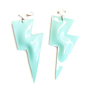Mint Blue Patent Leatherette - Super Disco Bolt Oversized Lightning Bolt Earrings