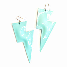 Load image into Gallery viewer, Mint Blue Patent Leatherette - Super Disco Bolt Oversized Lightning Bolt Earrings
