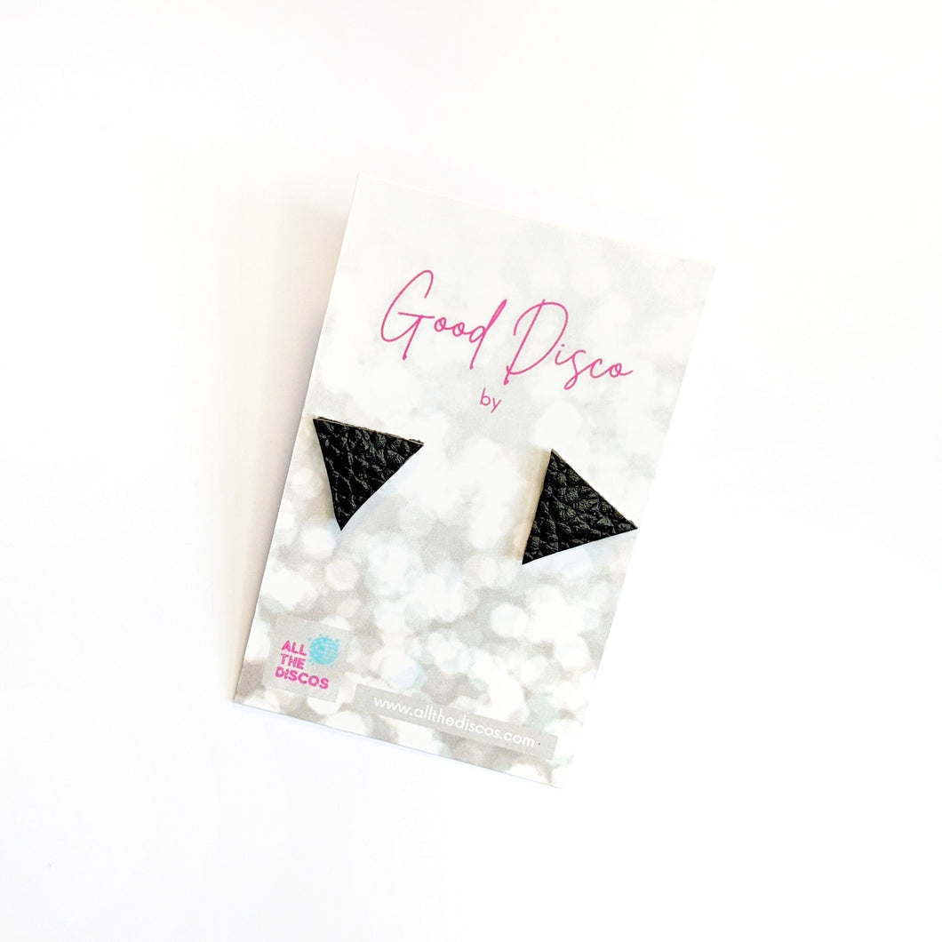 Good Disco Collection - Triangle Stud Earrings - Black Matte Leatherette