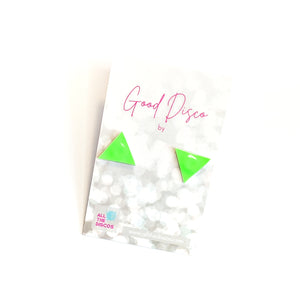 Good Disco Collection - Triangle Stud Earrings - Neon Green Patent