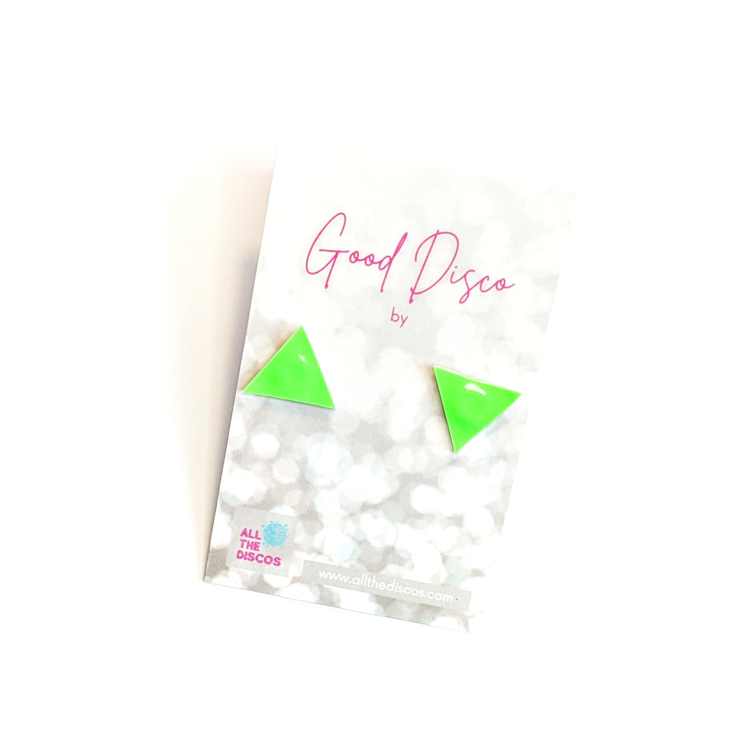 Good Disco Collection - Triangle Stud Earrings - Neon Green Patent