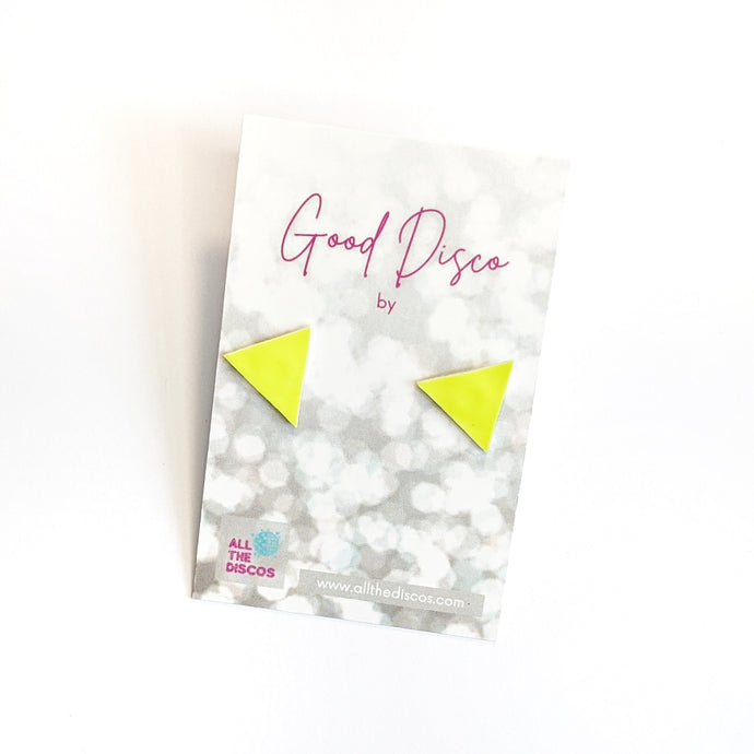 Good Disco Collection - Triangle Stud Earrings - Neon Yellow Patent