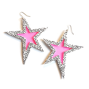 Truly Outrageous Collection - Jem Inspired Oversized Star Earrings - Spotty and Pink