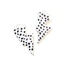 Load image into Gallery viewer, Dalmatian Matte Leatherette Disco Bolt - Lightning Bolt Earrings
