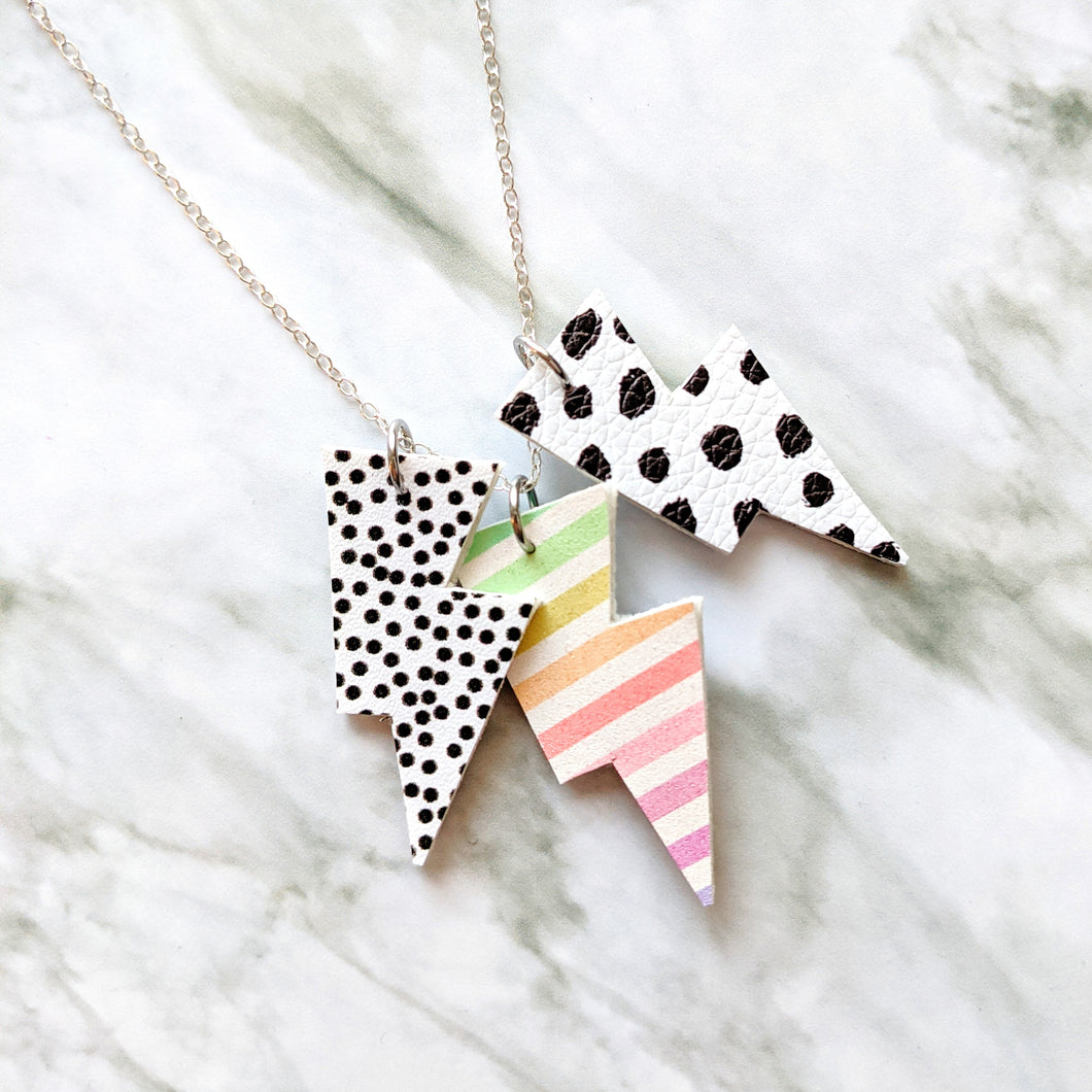Disco Bolt Triple Bolt Pendant Necklace - Spot, Rainbow and Dalmatian