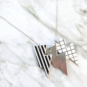 Disco Bolt Triple Bolt Pendant Necklace - Stripe, Silver and Grid