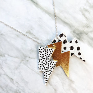 Disco Bolt Triple Bolt Pendant Necklace - Spot, Gold, Dalmatian