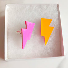 Load image into Gallery viewer, Disco Bolt Lightning Bolt Cufflinks - Patent Pink and Orange

