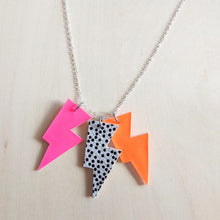 Load image into Gallery viewer, Disco Bolt Triple Bolt Pendant Necklace - Pink, Spotty and Orange
