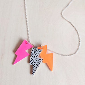 Disco Bolt Triple Bolt Pendant Necklace - Pink, Spotty and Orange