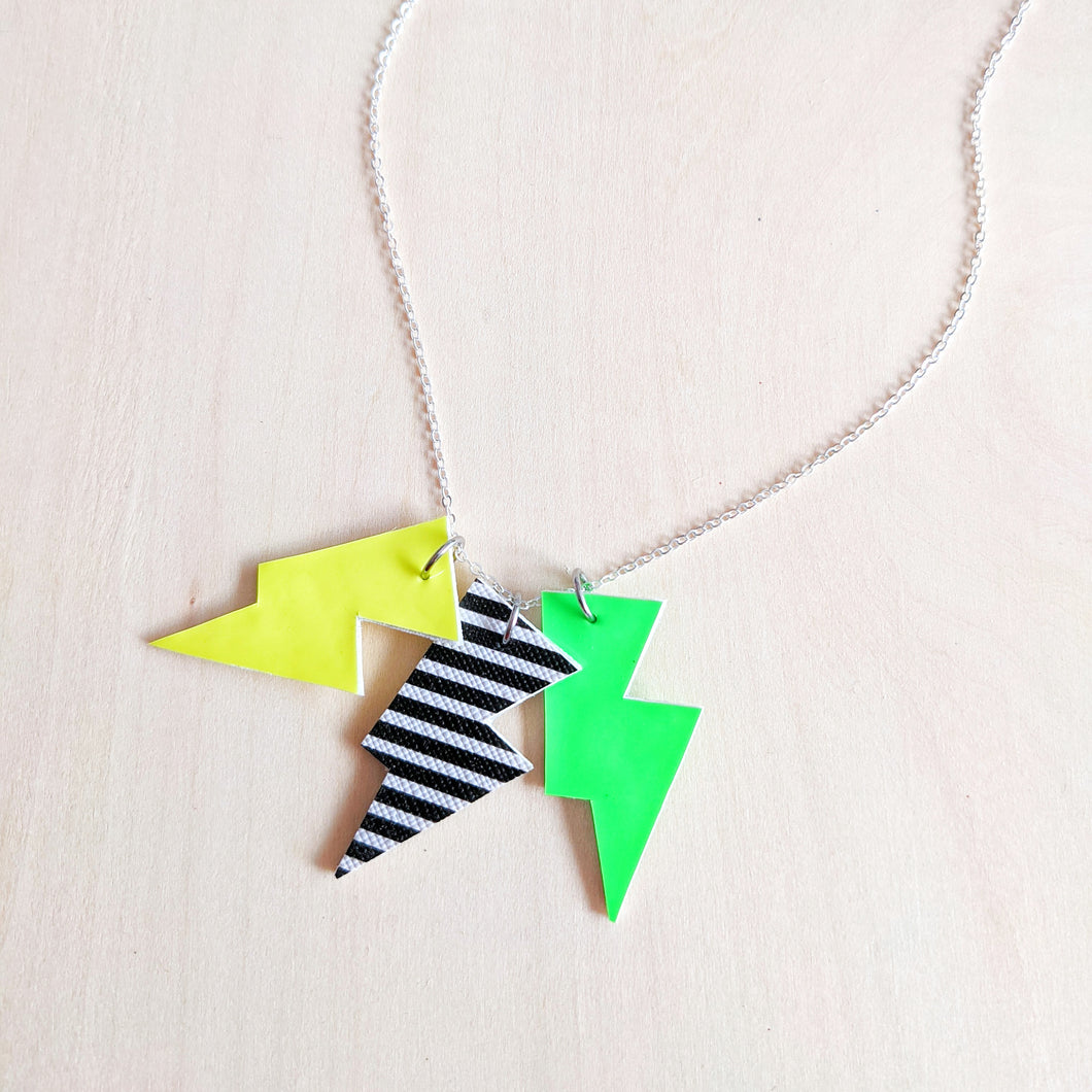 Disco Bolt Triple Bolt Pendant Necklace - Yellow, Stripe and Green