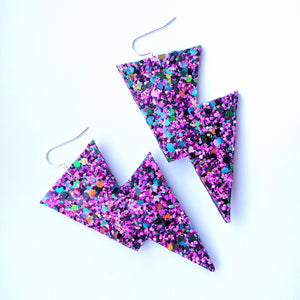 Halloween Purple - Disco Bolt Lightning Bolt Earrings (Ltd Edition)