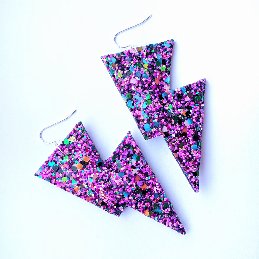 Halloween Purple - Disco Bolt Lightning Bolt Earrings (Ltd Edition)